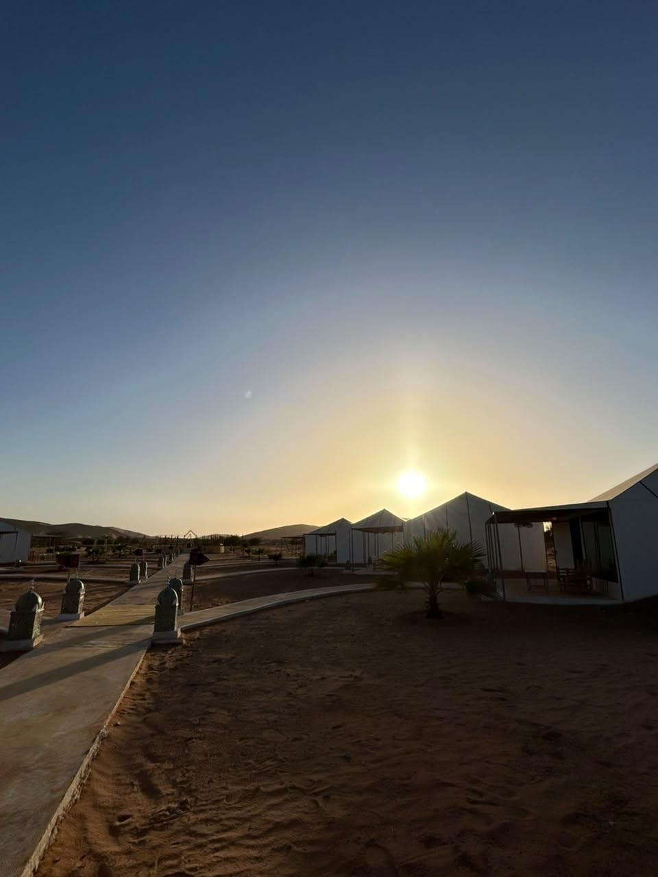 Desert camp at sunset in the Sahara